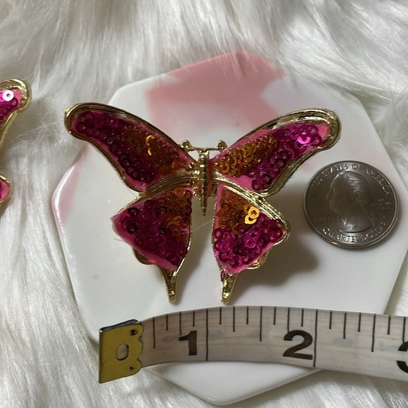 Handmade Colorful Sequin Gold  Butterfly Earrings - Picture 15 of 17